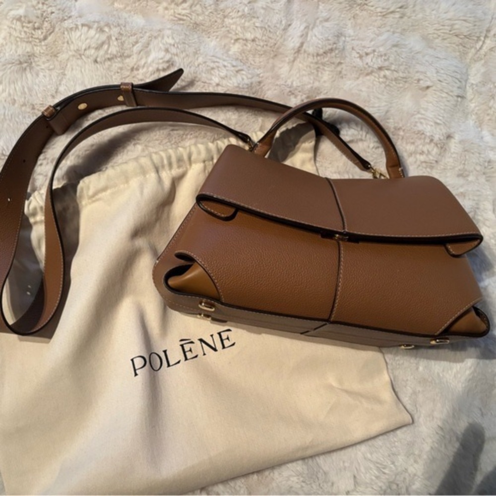 Polène Brown Pebbled Leather Shoulder Bag with Top Handle